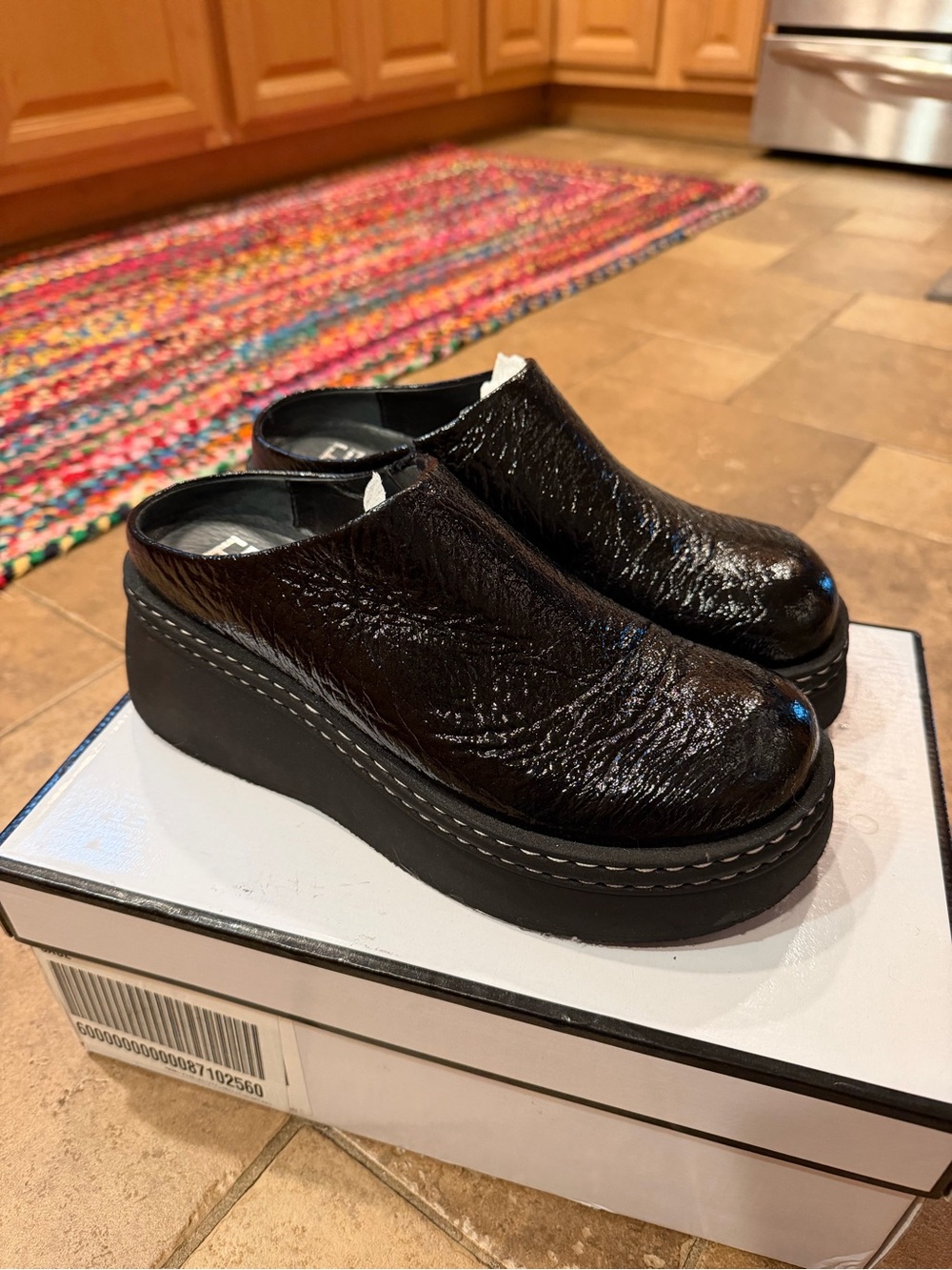 E8 by Miista Kristi Black Patent Platform Mules – Size 38